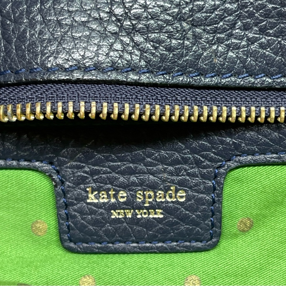 Kate Spade Navy Blue Perforated Pebbled Leather Satchel Shoulder Handbag - Picture 14 of 15
